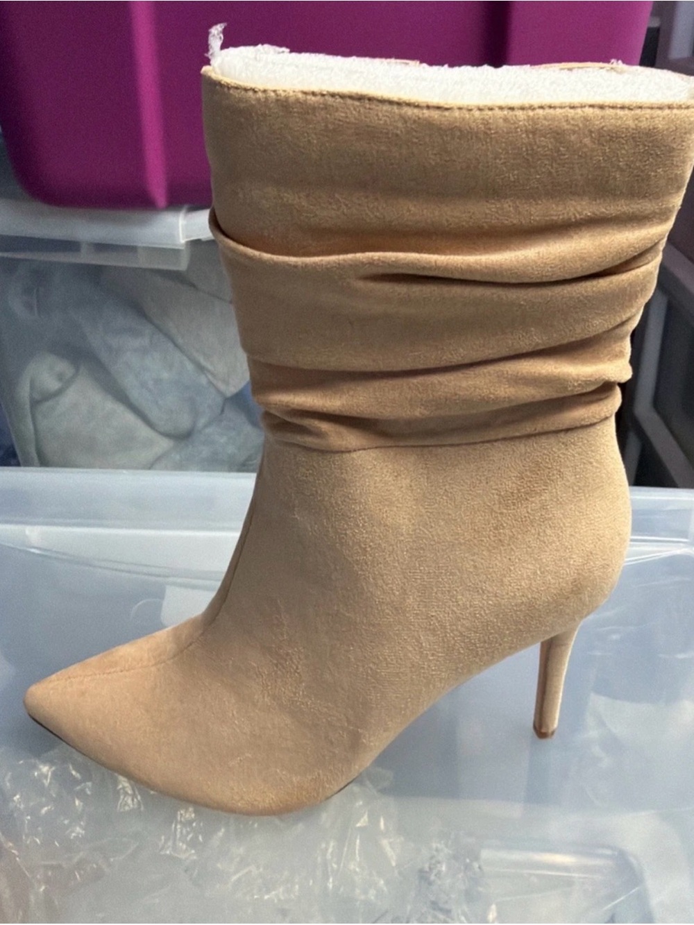 Yasirun Women’s Pointed Toe Heeled Ankle Boot Beige Suede Size 9 M US
